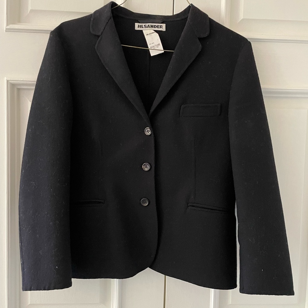 Jil Sander classic black wool blazer, size 42EU.